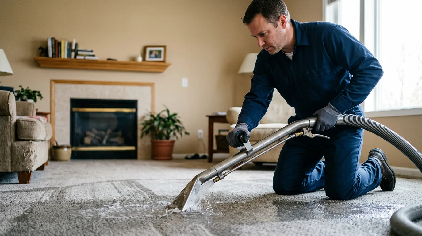 Water damage restoration technician working near Machias, NY